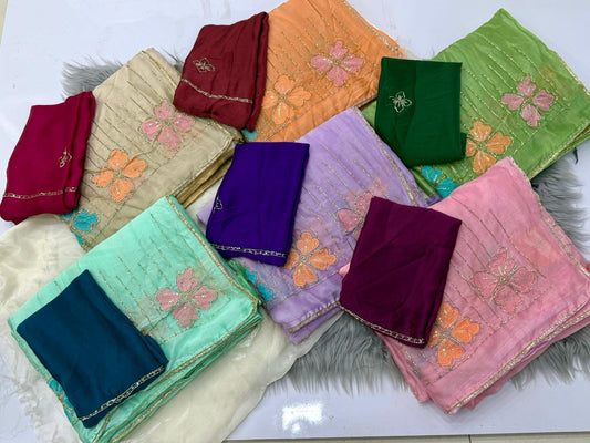 NN-2160  RANGOLI FABRIC SAREE WITH BEAUTIFUL DESIGN WITH KHATLI WORK WITH SEQUENCE AND THREAD WORK WITH HEAVY BLOUSE