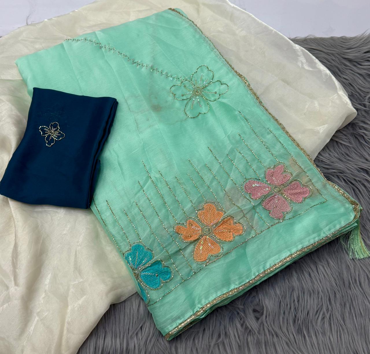 NN-2160  RANGOLI FABRIC SAREE WITH BEAUTIFUL DESIGN WITH KHATLI WORK WITH SEQUENCE AND THREAD WORK WITH HEAVY BLOUSE
