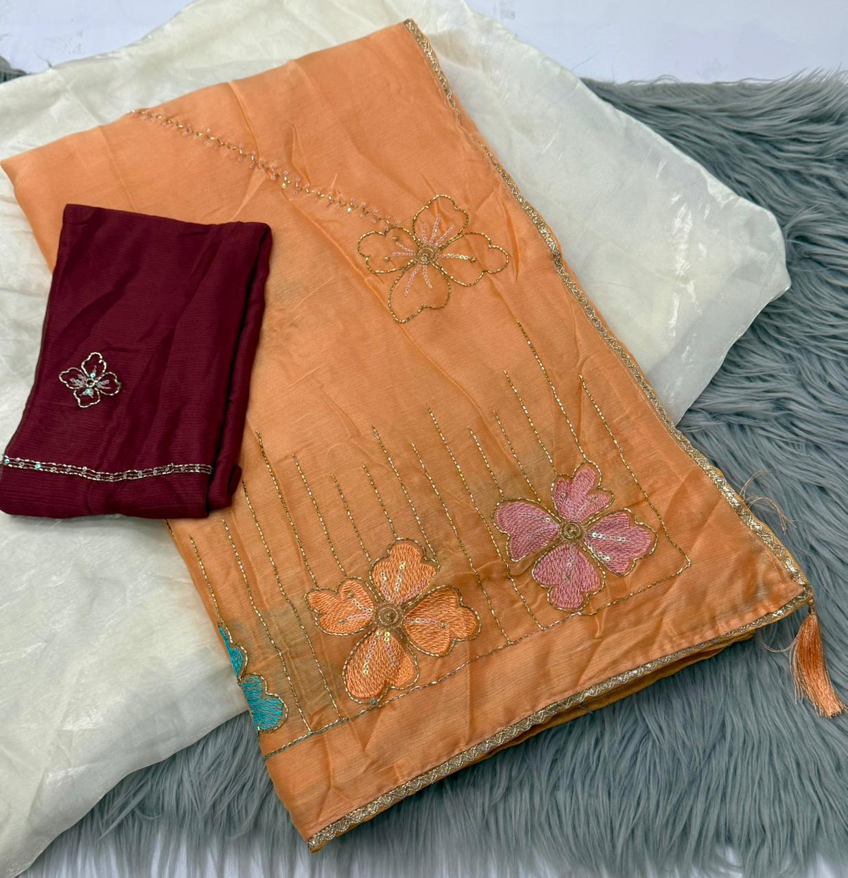 NN-2160  RANGOLI FABRIC SAREE WITH BEAUTIFUL DESIGN WITH KHATLI WORK WITH SEQUENCE AND THREAD WORK WITH HEAVY BLOUSE