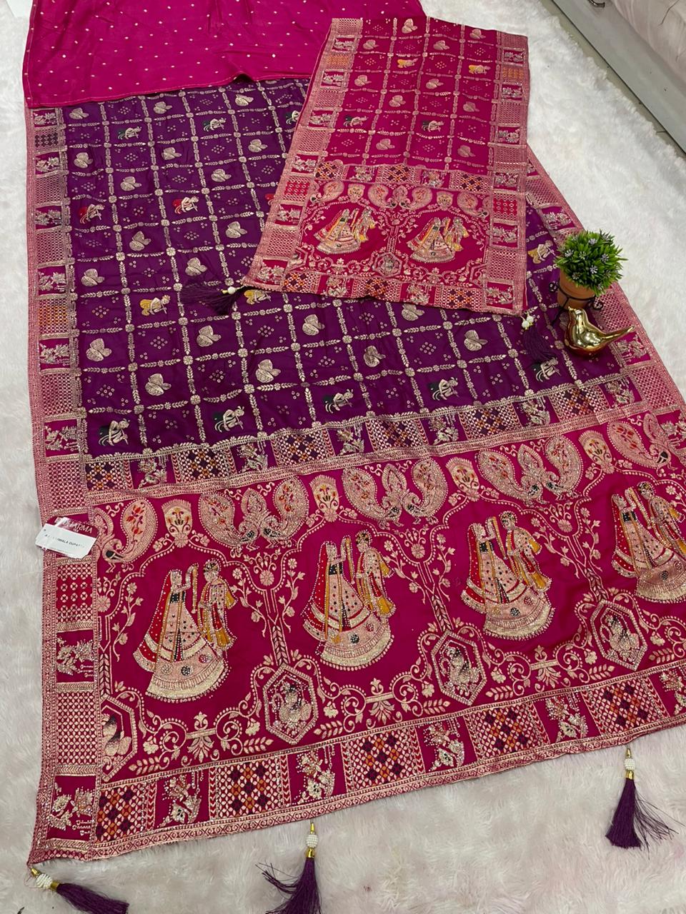 AJ-VARMALA DUPPATA DOLA SILK SAREE WITH RICH PALLU VARMALA JODA DESIGN WITH GHATCHOLA BANDANI DESIGN IN BODY WITH CHAAP DYING WITH DUPATTA