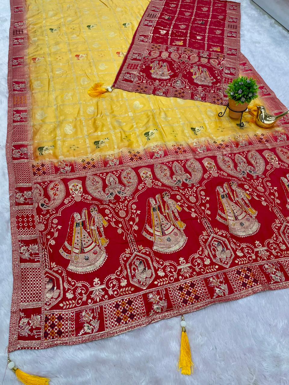 AJ-VARMALA DUPPATA DOLA SILK SAREE WITH RICH PALLU VARMALA JODA DESIGN WITH GHATCHOLA BANDANI DESIGN IN BODY WITH CHAAP DYING WITH DUPATTA