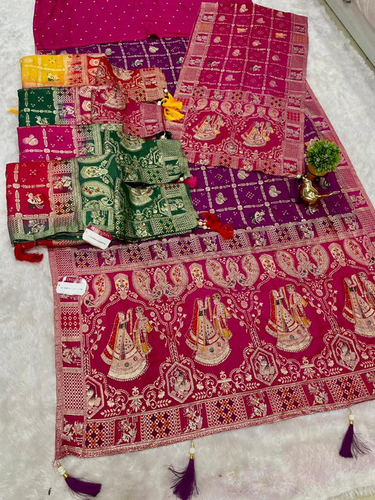 AJ-VARMALA DUPPATA DOLA SILK SAREE WITH RICH PALLU VARMALA JODA DESIGN WITH GHATCHOLA BANDANI DESIGN IN BODY WITH CHAAP DYING WITH DUPATTA