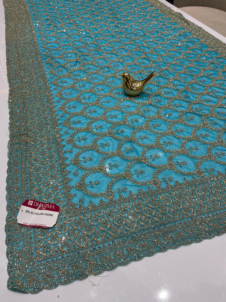 BS-SAROJNI DARK PREMIUM NET FABRIC SAREE WITH HEAVY JHAL DESIGN WITH HEAVY EMBROIDERY WORK WITH DIAMOND WORK AND HEAVY BLOUSE