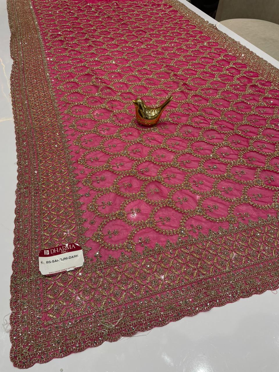 BS-SAROJNI DARK PREMIUM NET FABRIC SAREE WITH HEAVY JHAL DESIGN WITH HEAVY EMBROIDERY WORK WITH DIAMOND WORK AND HEAVY BLOUSE