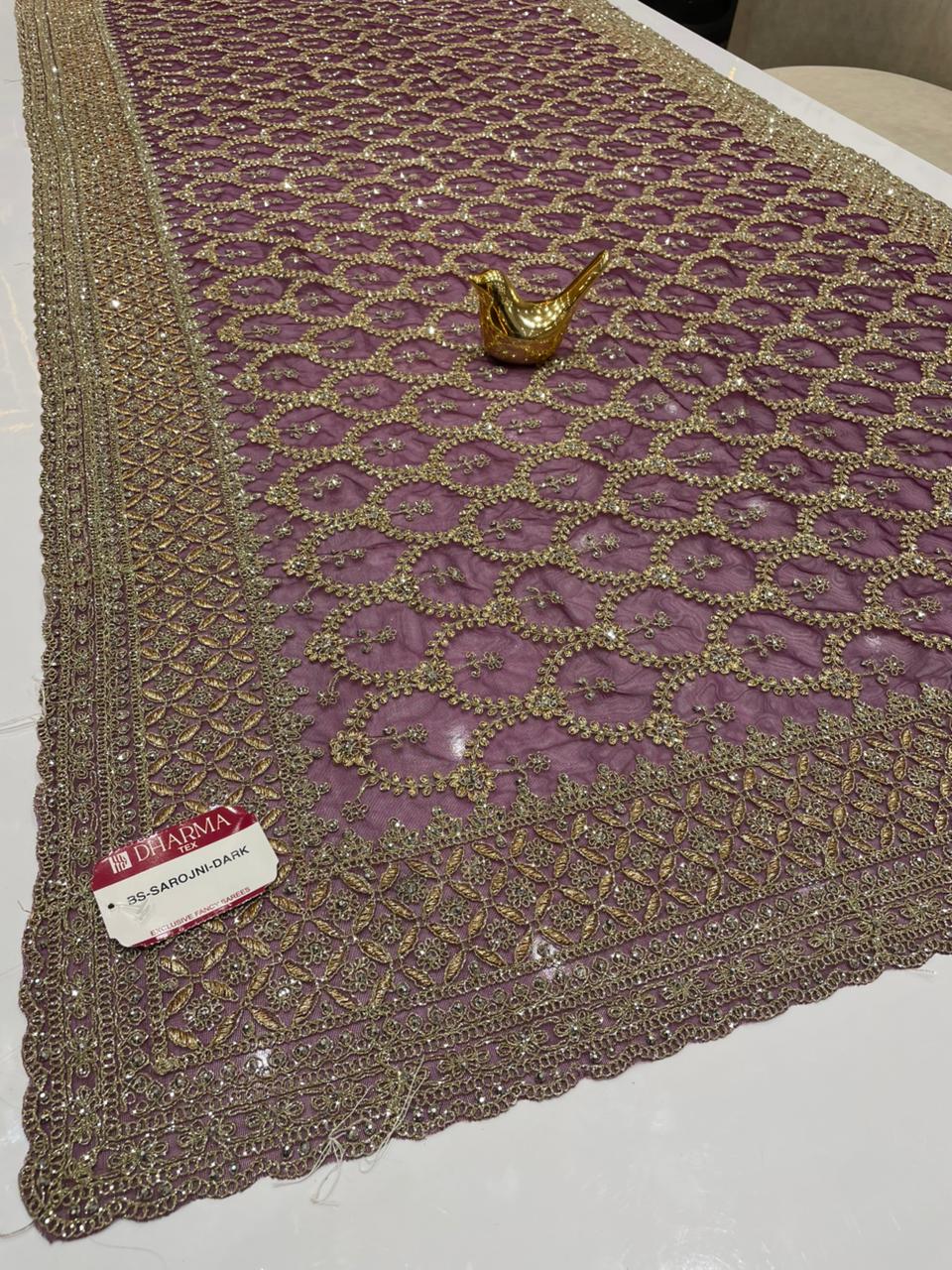 BS-SAROJNI DARK PREMIUM NET FABRIC SAREE WITH HEAVY JHAL DESIGN WITH HEAVY EMBROIDERY WORK WITH DIAMOND WORK AND HEAVY BLOUSE