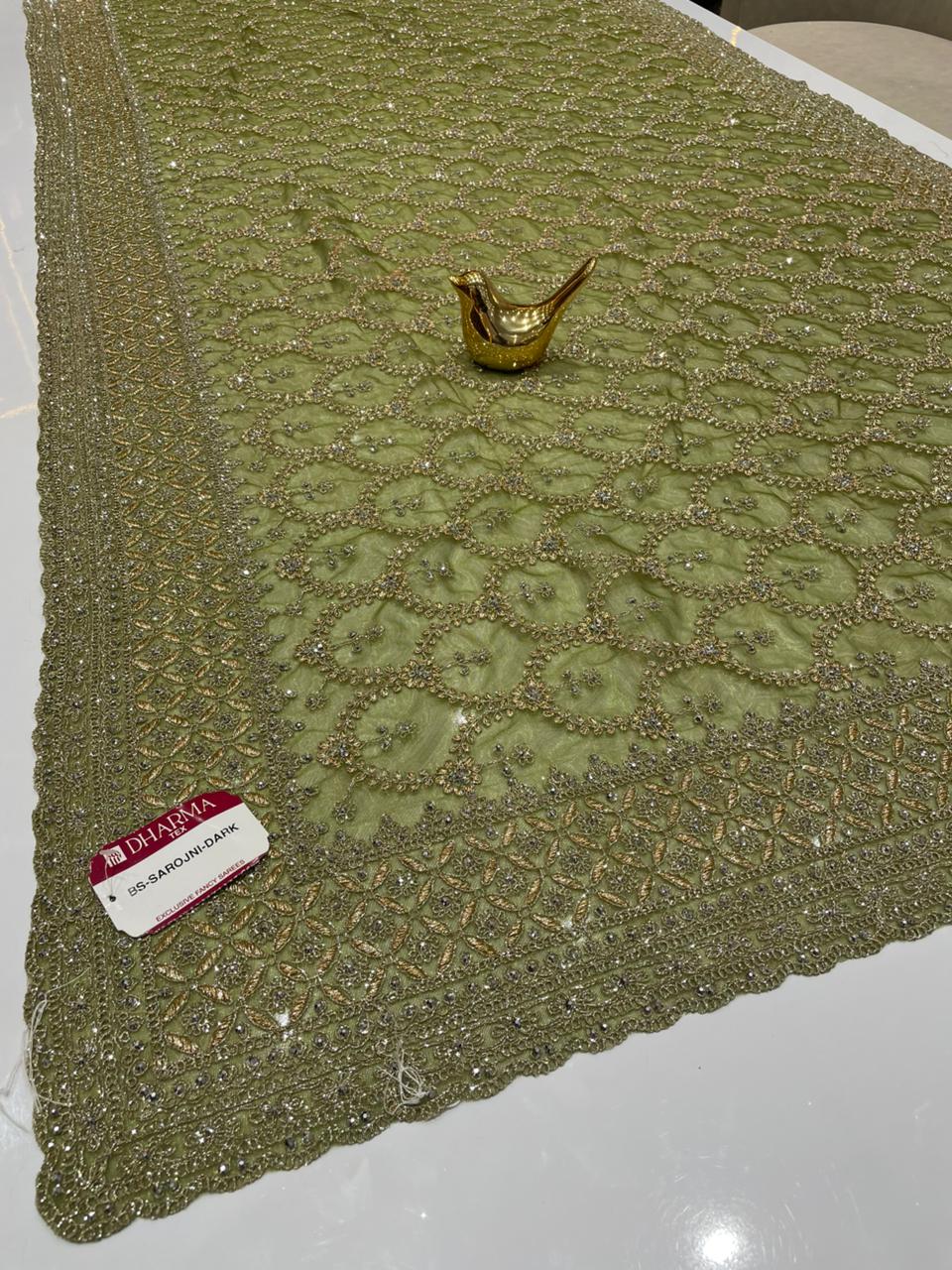 BS-SAROJNI DARK PREMIUM NET FABRIC SAREE WITH HEAVY JHAL DESIGN WITH HEAVY EMBROIDERY WORK WITH DIAMOND WORK AND HEAVY BLOUSE