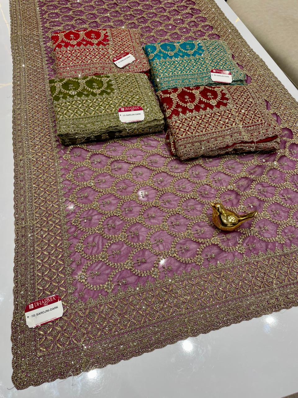 BS-SAROJNI DARK PREMIUM NET FABRIC SAREE WITH HEAVY JHAL DESIGN WITH HEAVY EMBROIDERY WORK WITH DIAMOND WORK AND HEAVY BLOUSE