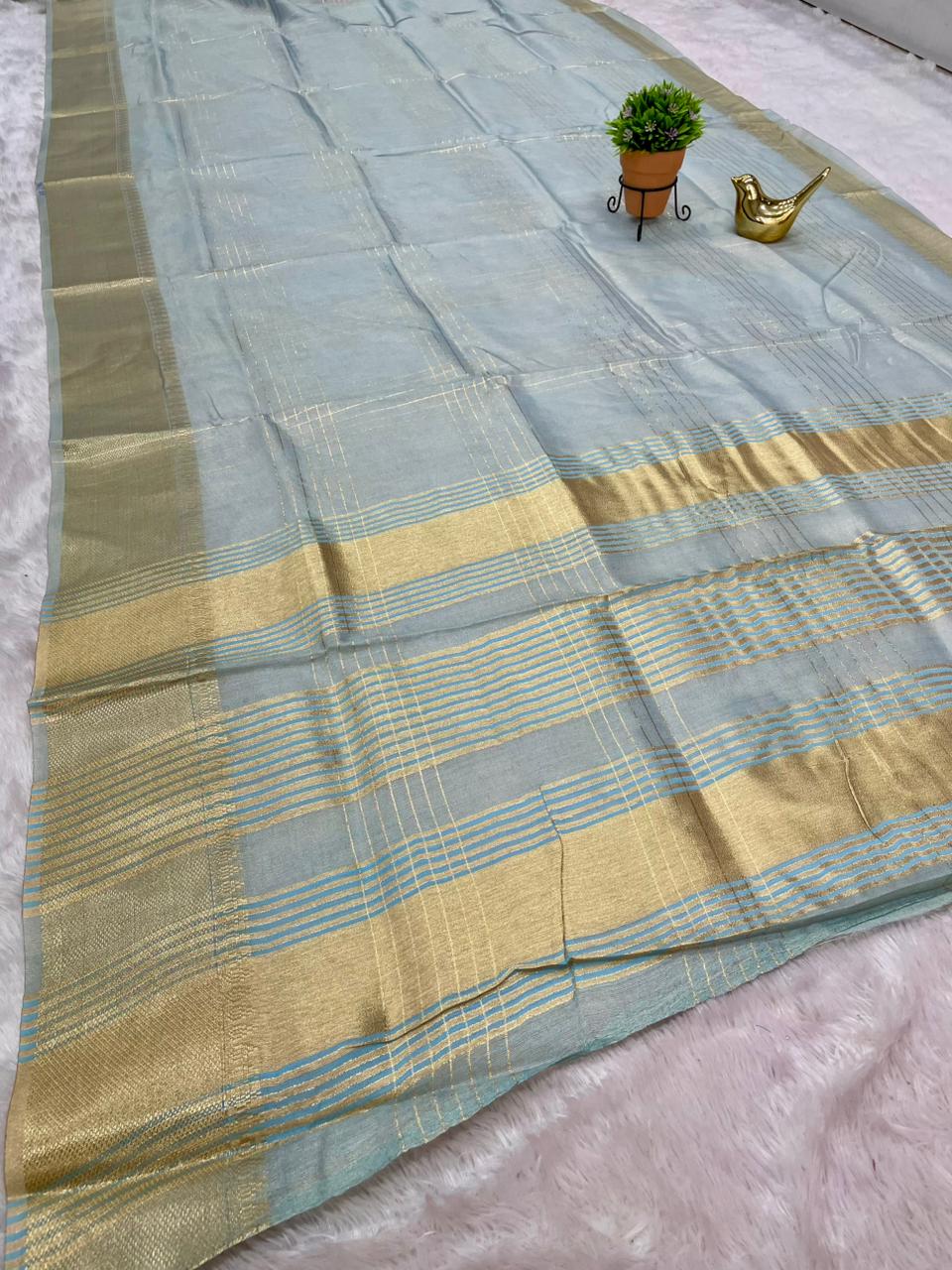 AJ-STAR MANGO TISSUE COTA FABRIC SAREE WITH CHIT PALLU DESIGN WITH JACQUARD BORDER