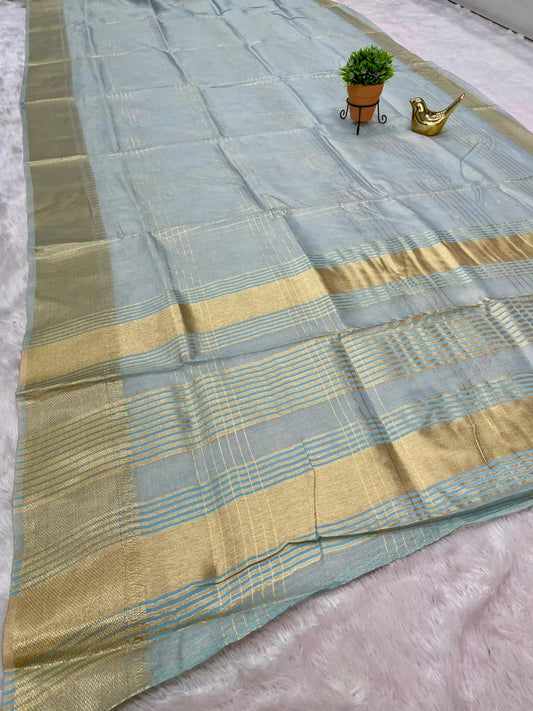 AJ-STAR MANGO TISSUE COTA FABRIC SAREE WITH CHIT PALLU DESIGN WITH JACQUARD BORDER