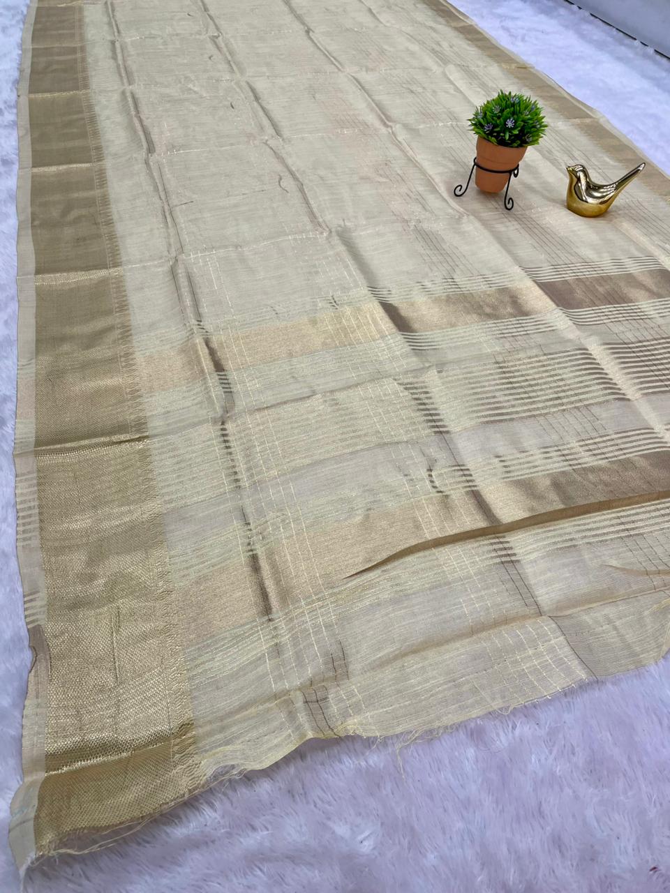 AJ-STAR MANGO TISSUE COTA FABRIC SAREE WITH CHIT PALLU DESIGN WITH JACQUARD BORDER