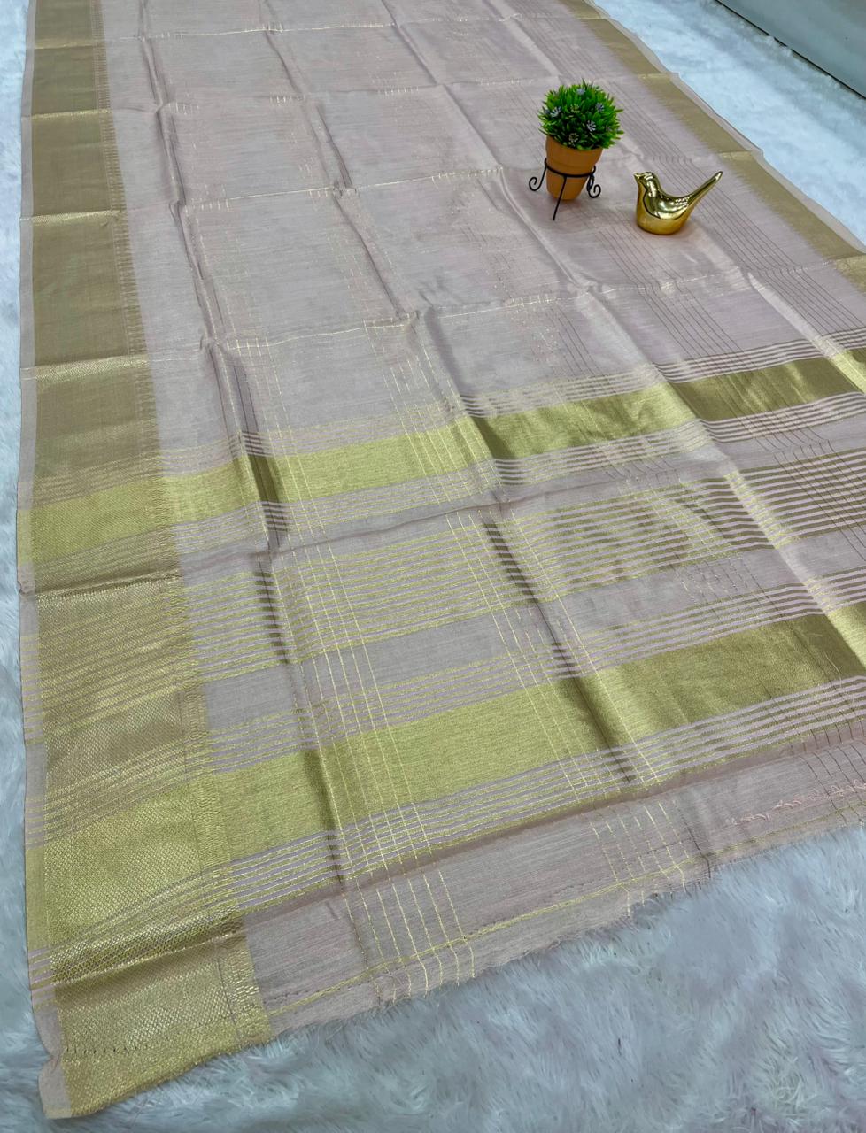 AJ-STAR MANGO TISSUE COTA FABRIC SAREE WITH CHIT PALLU DESIGN WITH JACQUARD BORDER