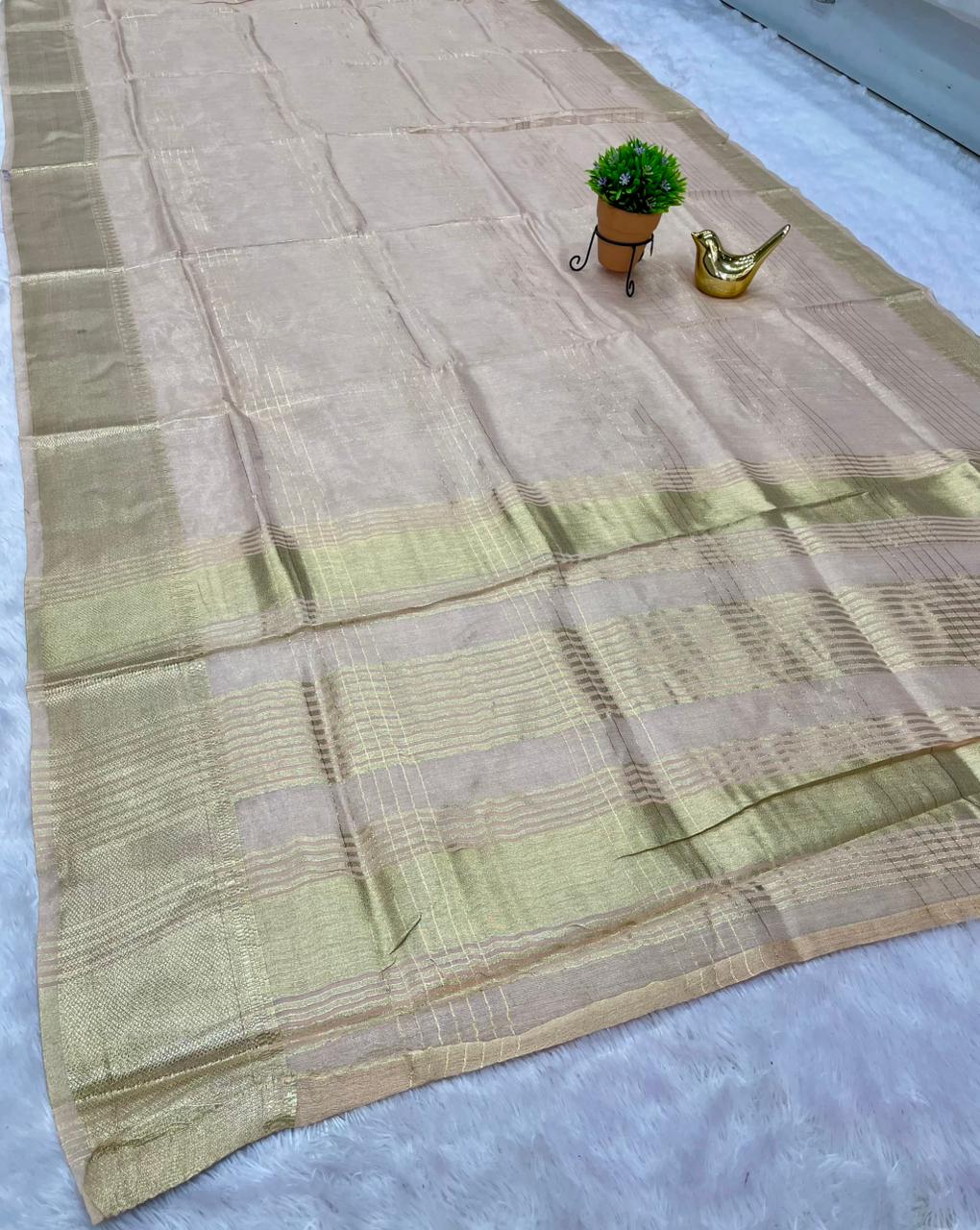 AJ-STAR MANGO TISSUE COTA FABRIC SAREE WITH CHIT PALLU DESIGN WITH JACQUARD BORDER