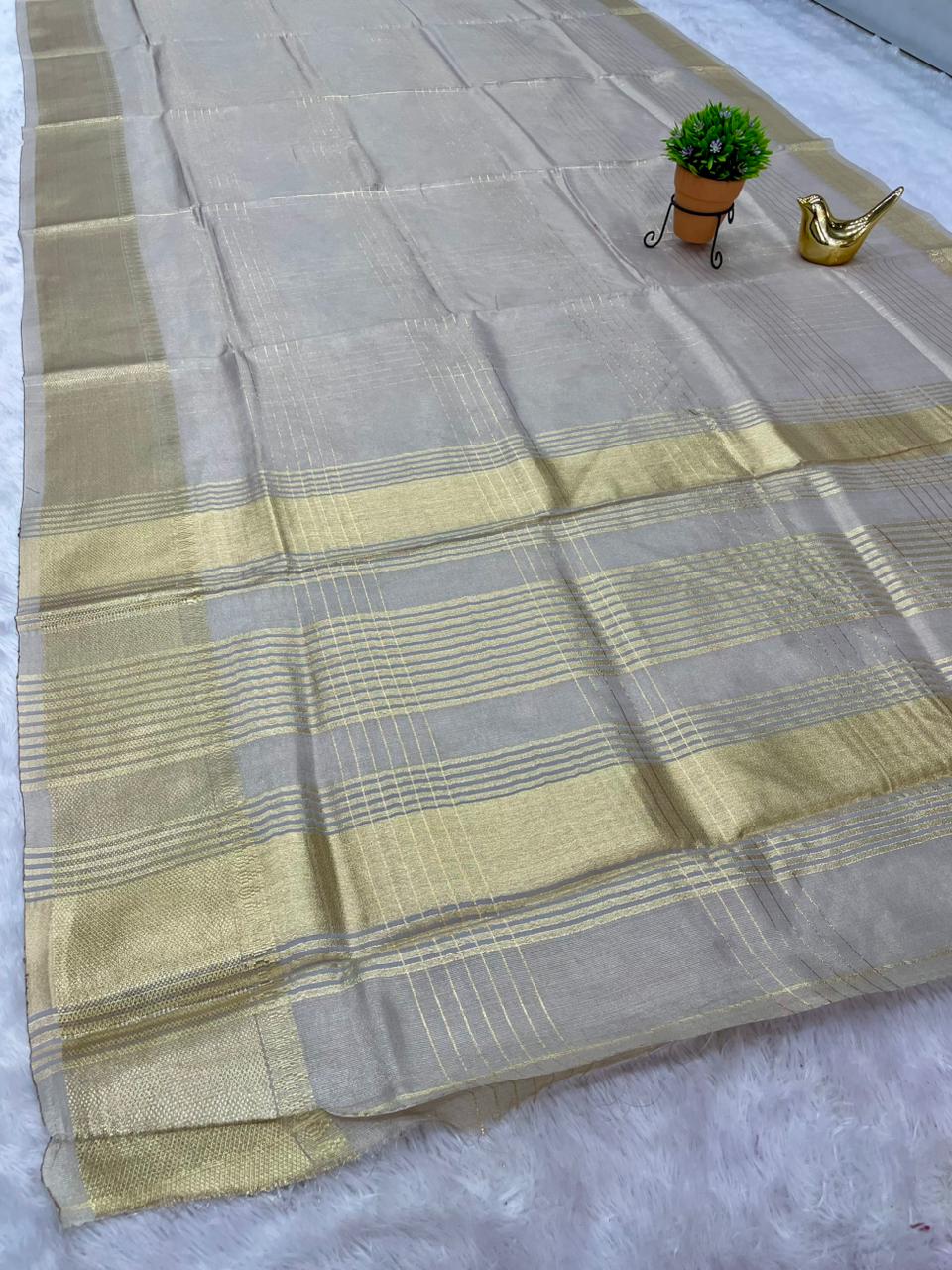 AJ-STAR MANGO TISSUE COTA FABRIC SAREE WITH CHIT PALLU DESIGN WITH JACQUARD BORDER