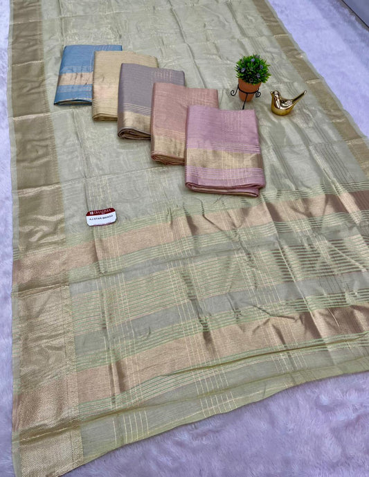 AJ-STAR MANGO TISSUE COTA FABRIC SAREE WITH CHIT PALLU DESIGN WITH JACQUARD BORDER