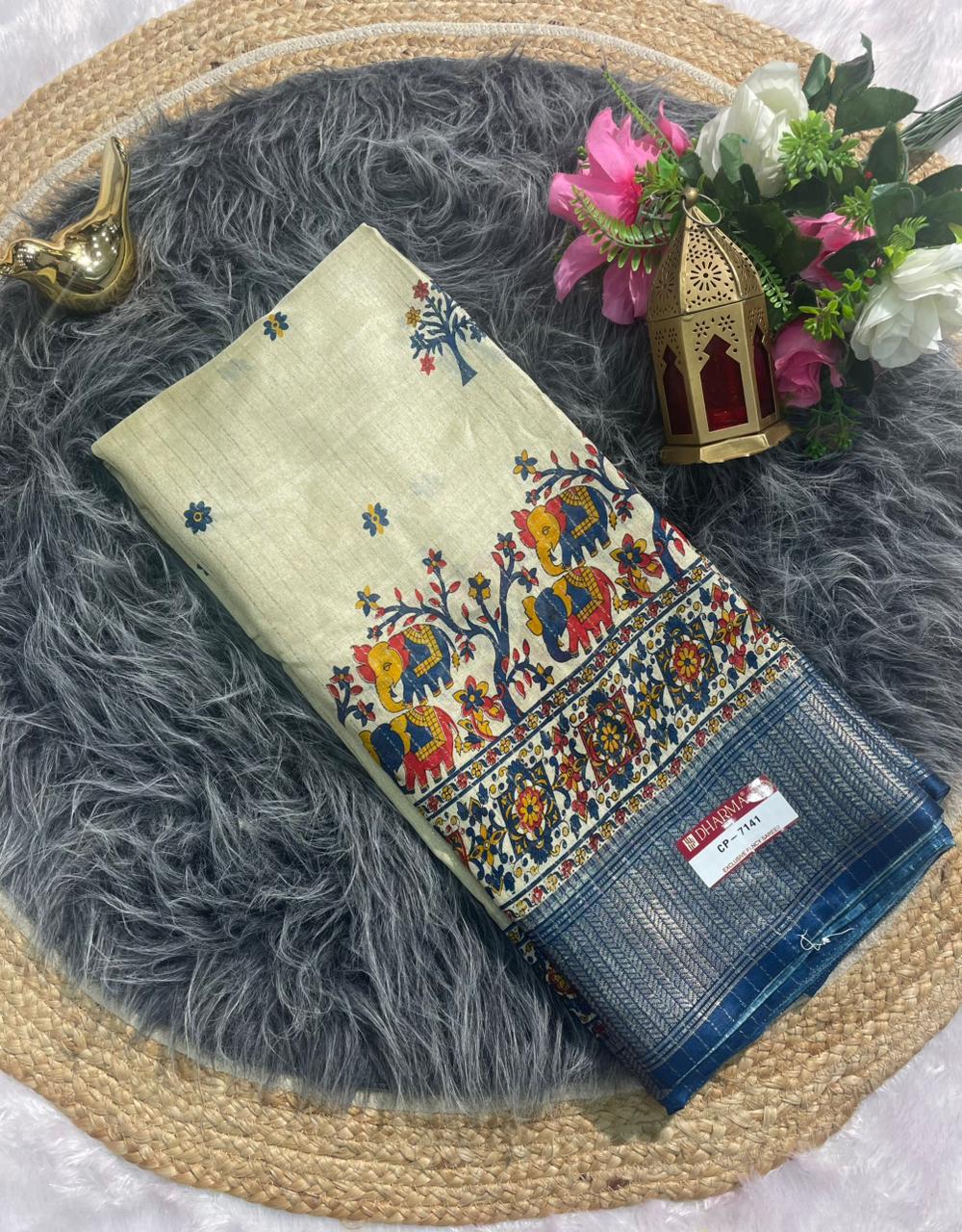CP-7141 MAL COTTON SAREE WITH BEAUTIFUL GAJRAJ PRINT WITH RICH PALLU AND VIRAL DESIGN WITH JACAURD BORDER WITH BLOUSE