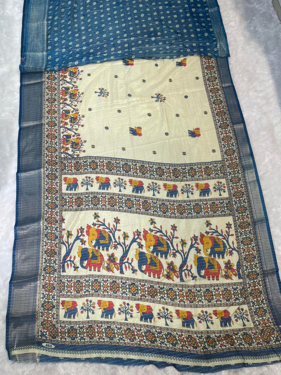 CP-7141 MAL COTTON SAREE WITH BEAUTIFUL GAJRAJ PRINT WITH RICH PALLU AND VIRAL DESIGN WITH JACAURD BORDER WITH BLOUSE