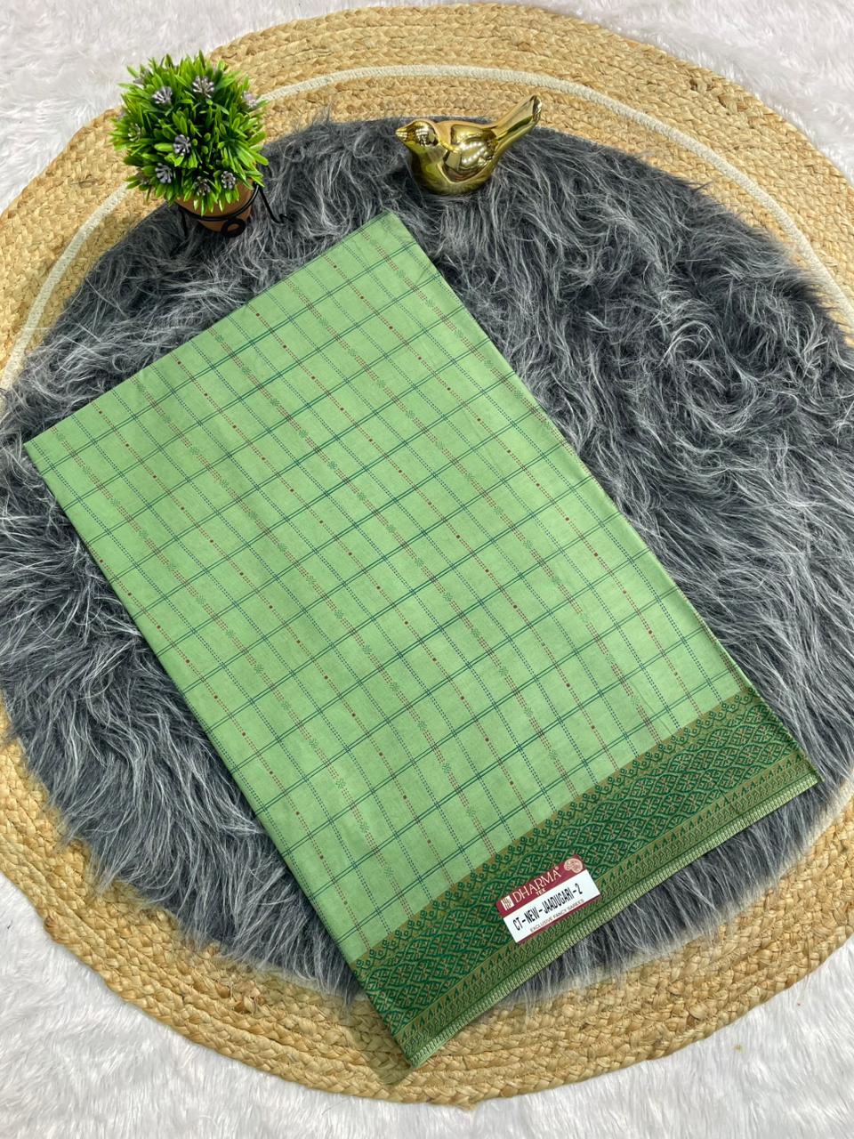 CT-NEW-JAADUGARI-2 SUTI COTTON FABRIC SAREE WITH BEAUTIFUL CHECKS DESIGN ALL OVER ON SAREE AND WITHOUT BLOUSE