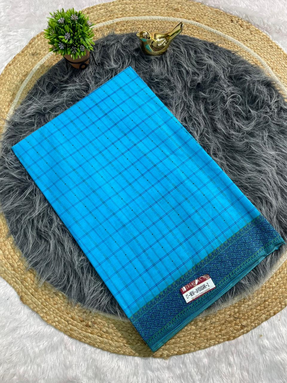 CT-NEW-JAADUGARI-2 SUTI COTTON FABRIC SAREE WITH BEAUTIFUL CHECKS DESIGN ALL OVER ON SAREE AND WITHOUT BLOUSE