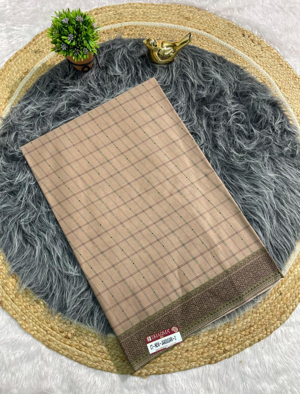 CT-NEW-JAADUGARI-2 SUTI COTTON FABRIC SAREE WITH BEAUTIFUL CHECKS DESIGN ALL OVER ON SAREE AND WITHOUT BLOUSE