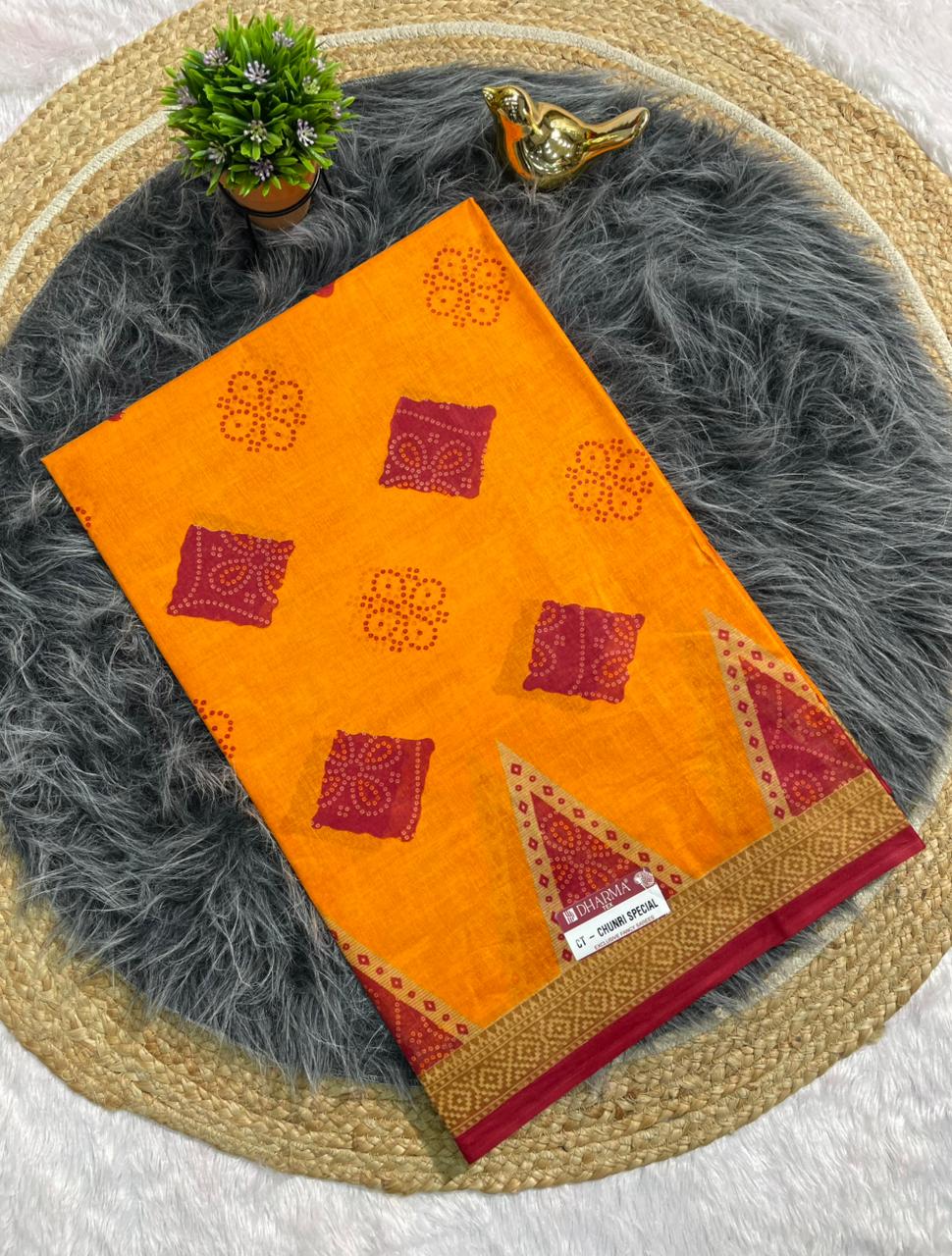 CT-CHUNRI SPECIAL-2 SUTI COTTON SAREE WITH CHUNRI PRINT CATLOG DESIGN