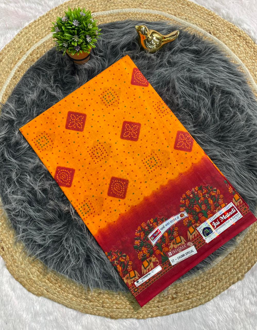 CT-CHUNRI SPECIAL-2 SUTI COTTON SAREE WITH CHUNRI PRINT CATLOG DESIGN