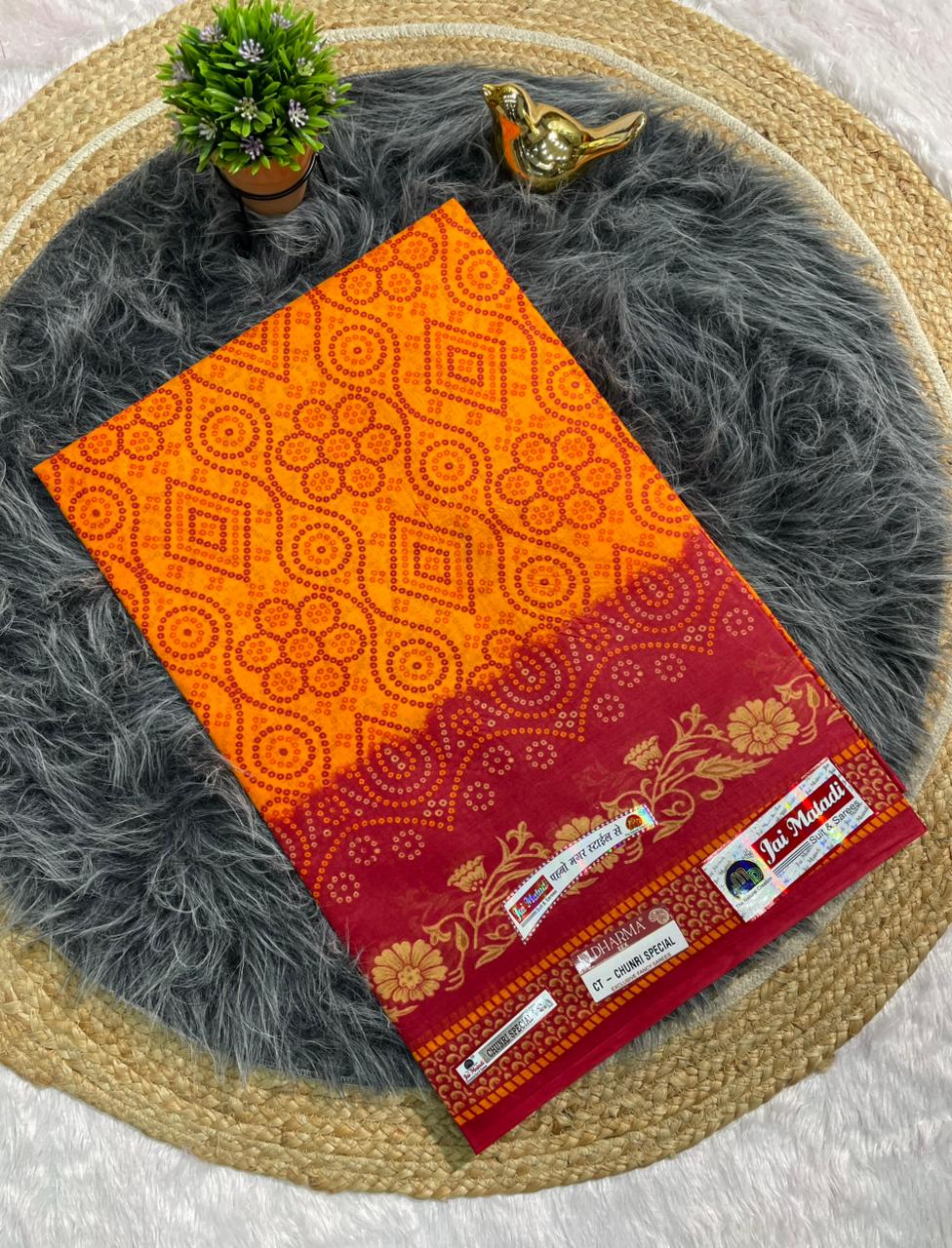 CT-CHUNRI SPECIAL-2 SUTI COTTON SAREE WITH CHUNRI PRINT CATLOG DESIGN