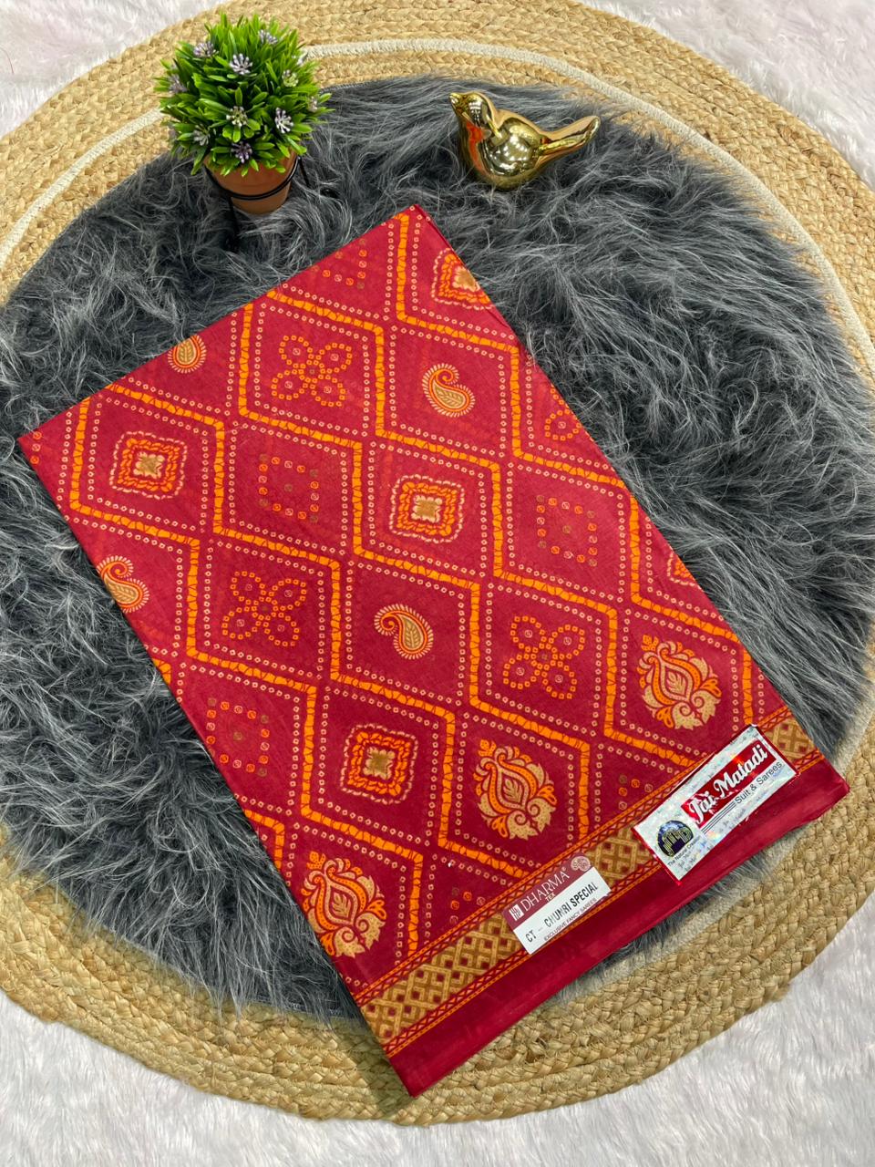 CT-CHUNRI SPECIAL-2 SUTI COTTON SAREE WITH CHUNRI PRINT CATLOG DESIGN