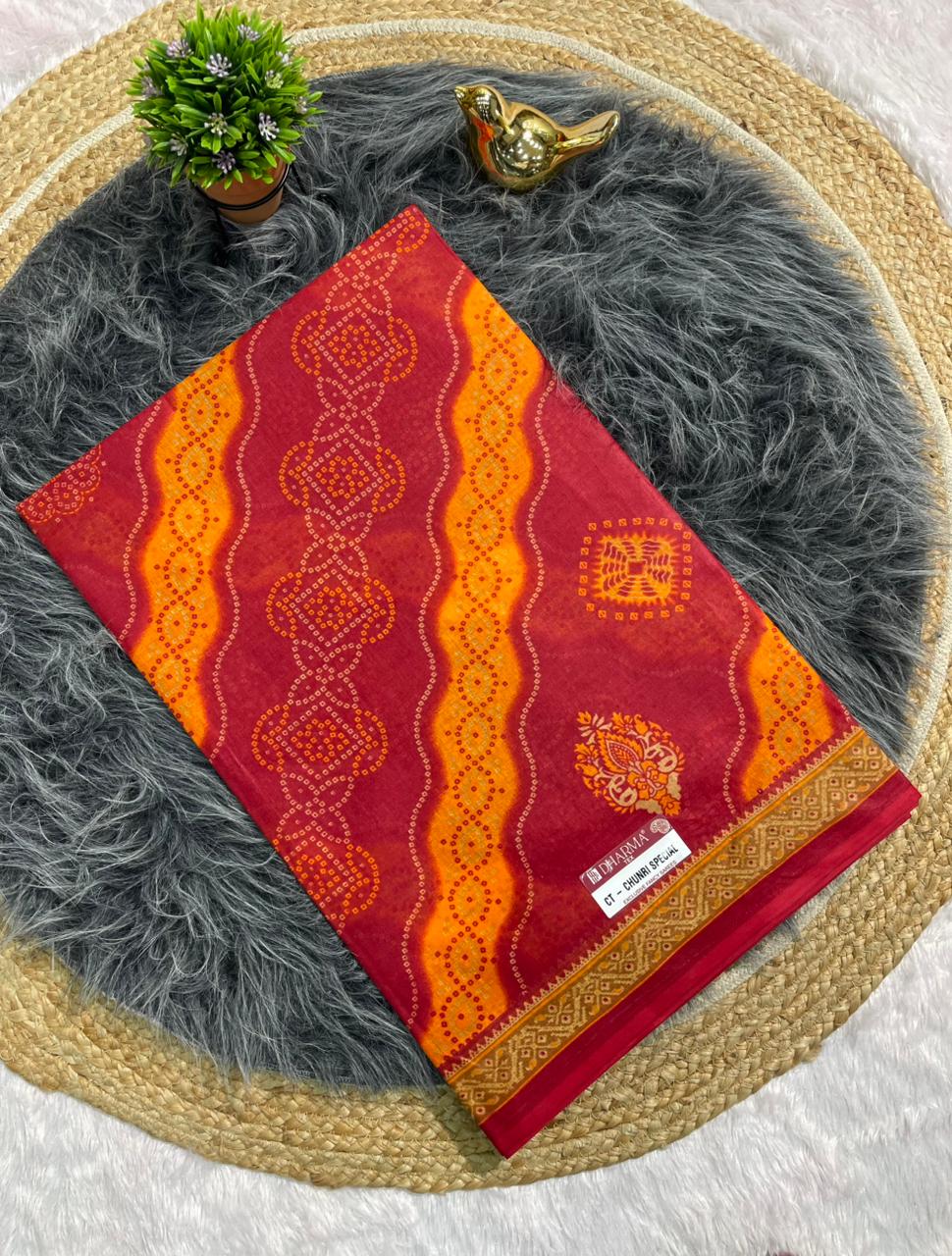 CT-CHUNRI SPECIAL-2 SUTI COTTON SAREE WITH CHUNRI PRINT CATLOG DESIGN