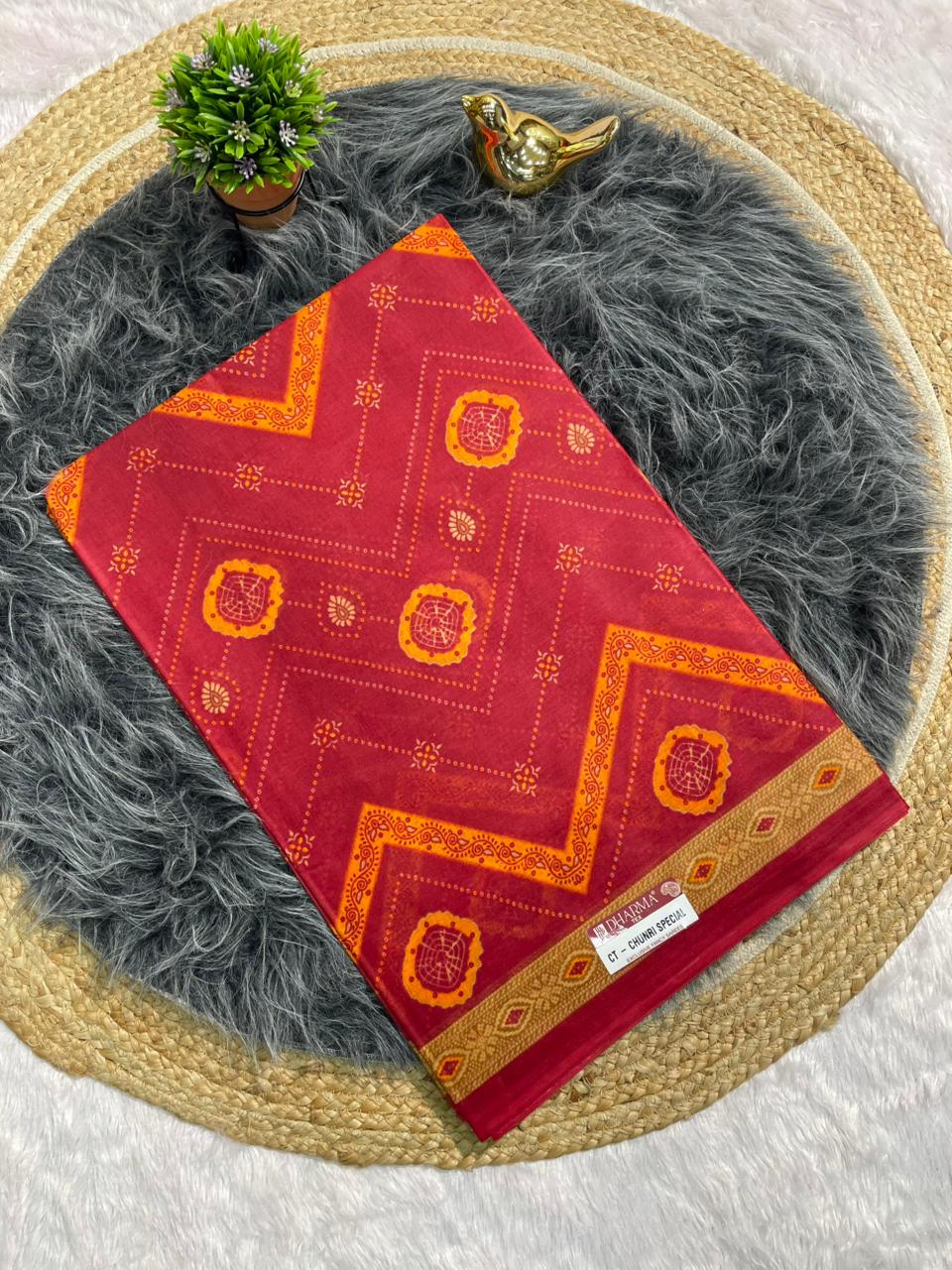 CT-CHUNRI SPECIAL-2 SUTI COTTON SAREE WITH CHUNRI PRINT CATLOG DESIGN