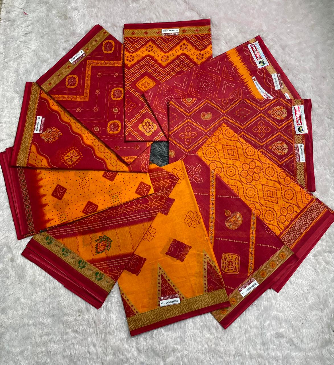 CT-CHUNRI SPECIAL-2 SUTI COTTON SAREE WITH CHUNRI PRINT CATLOG DESIGN