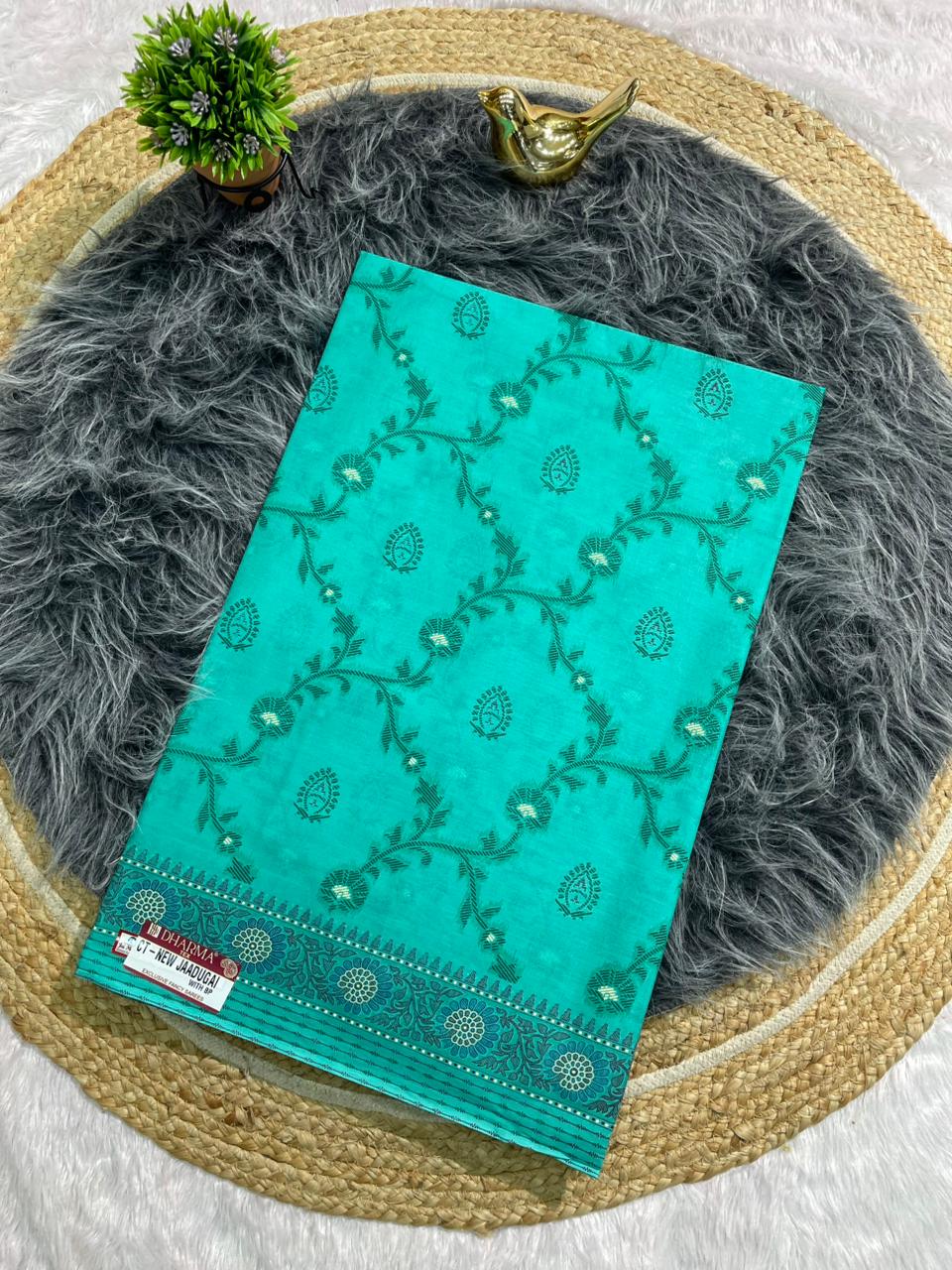 CT-NEW JAADUGARI SUTI COTTON FABRIC SAREE WITH BEAUTIFUL JHAL DESIGN ALL OVER ON SAREE WITH BLOUSE