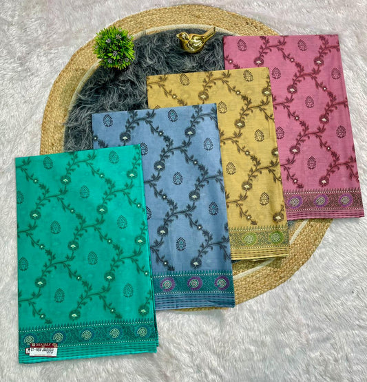 CT-NEW JAADUGARI SUTI COTTON FABRIC SAREE WITH BEAUTIFUL JHAL DESIGN ALL OVER ON SAREE WITH BLOUSE