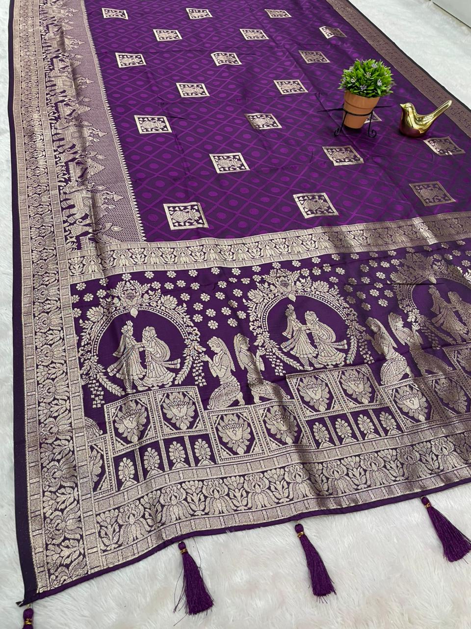 AJ-AALIA 50/600 SOFT SILK SAREE WITH VARMALA JODA IN PALLU WITH KALASH DESIGN ON BODY WITH BEAUTIFUL DAMAN DESIGN VIRAL DESIGN WITH BUTTI BLOUSE