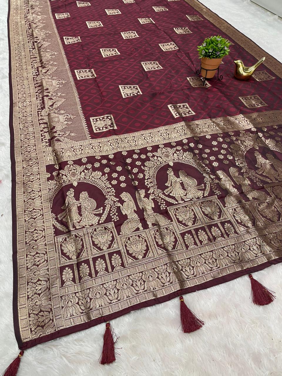 AJ-AALIA 50/600 SOFT SILK SAREE WITH VARMALA JODA IN PALLU WITH KALASH DESIGN ON BODY WITH BEAUTIFUL DAMAN DESIGN VIRAL DESIGN WITH BUTTI BLOUSE