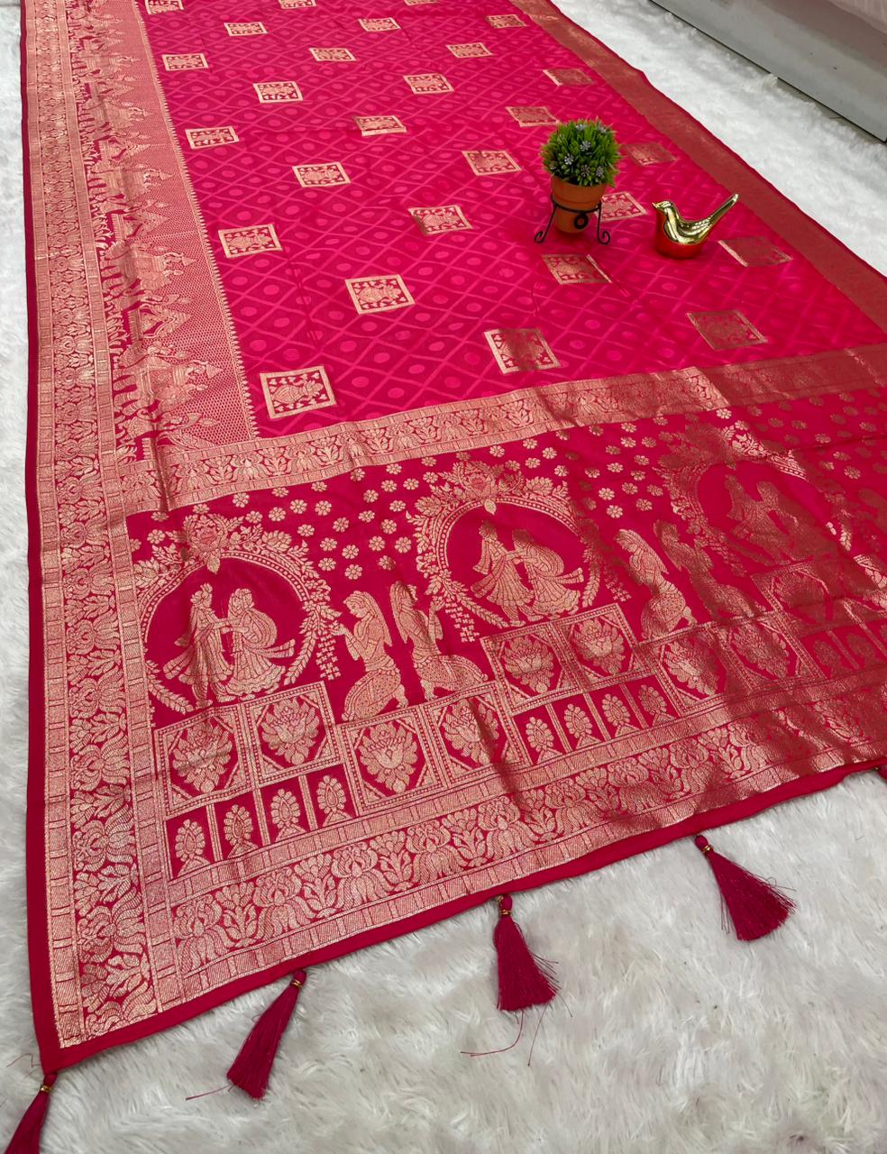 AJ-AALIA 50/600 SOFT SILK SAREE WITH VARMALA JODA IN PALLU WITH KALASH DESIGN ON BODY WITH BEAUTIFUL DAMAN DESIGN VIRAL DESIGN WITH BUTTI BLOUSE