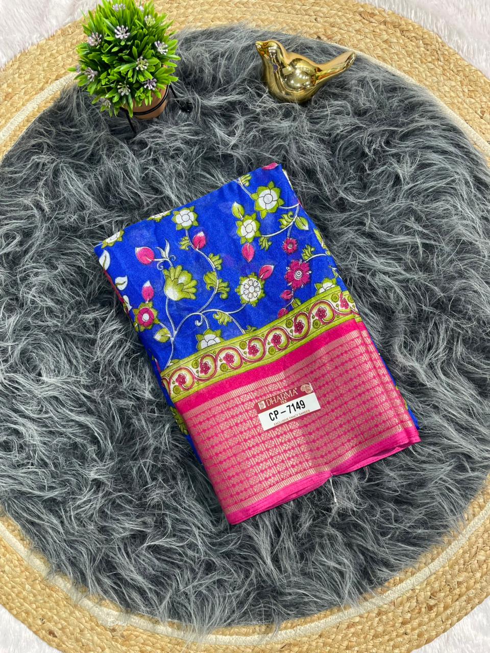 CP-7149 DOLA FABRIC SAREE WITH BEAUTIFUL RICH PALLU WITH  FKORAL DESIGN WITH JACUARD BORDER WITH CONTRAST PALLU AND BLOUSE