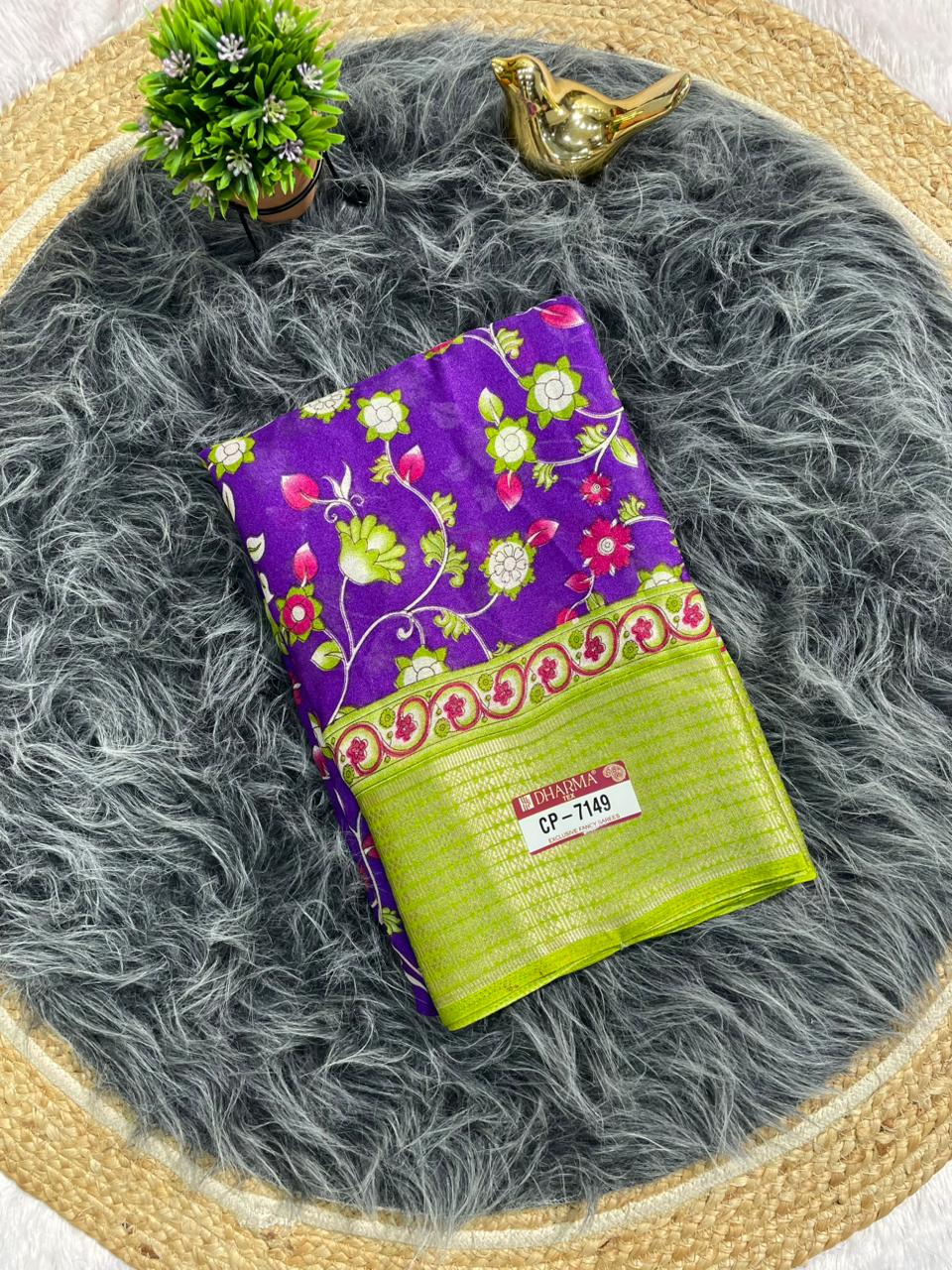CP-7149 DOLA FABRIC SAREE WITH BEAUTIFUL RICH PALLU WITH  FKORAL DESIGN WITH JACUARD BORDER WITH CONTRAST PALLU AND BLOUSE