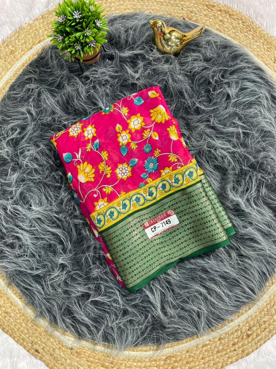 CP-7149 DOLA FABRIC SAREE WITH BEAUTIFUL RICH PALLU WITH  FKORAL DESIGN WITH JACUARD BORDER WITH CONTRAST PALLU AND BLOUSE