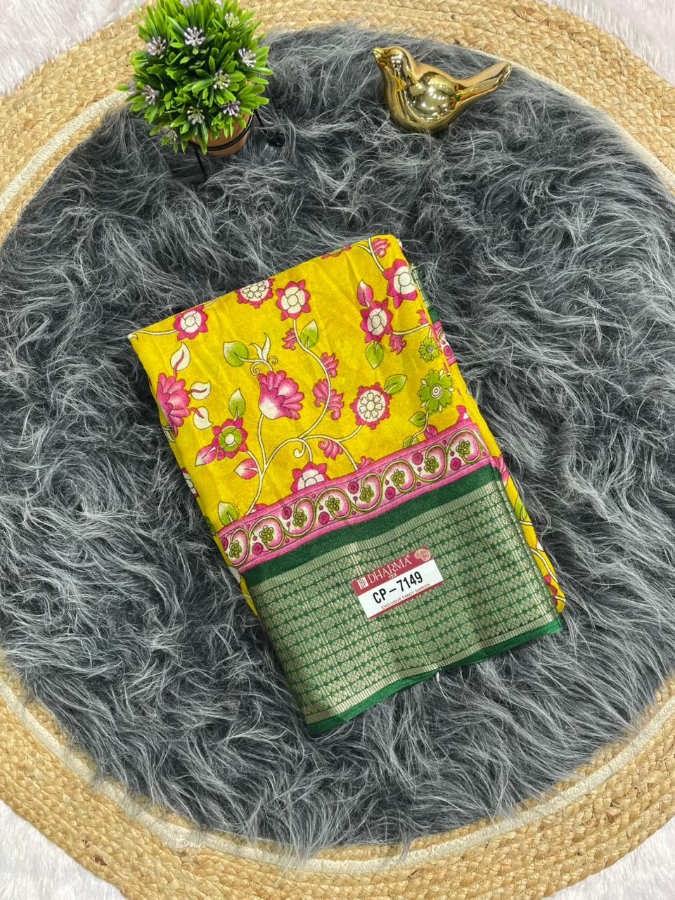 CP-7149 DOLA FABRIC SAREE WITH BEAUTIFUL RICH PALLU WITH  FKORAL DESIGN WITH JACUARD BORDER WITH CONTRAST PALLU AND BLOUSE
