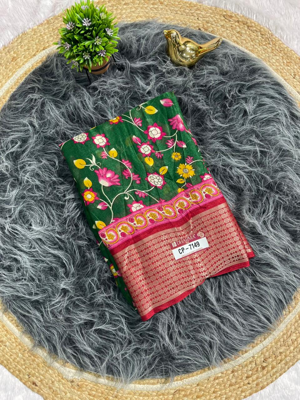 CP-7149 DOLA FABRIC SAREE WITH BEAUTIFUL RICH PALLU WITH  FKORAL DESIGN WITH JACUARD BORDER WITH CONTRAST PALLU AND BLOUSE