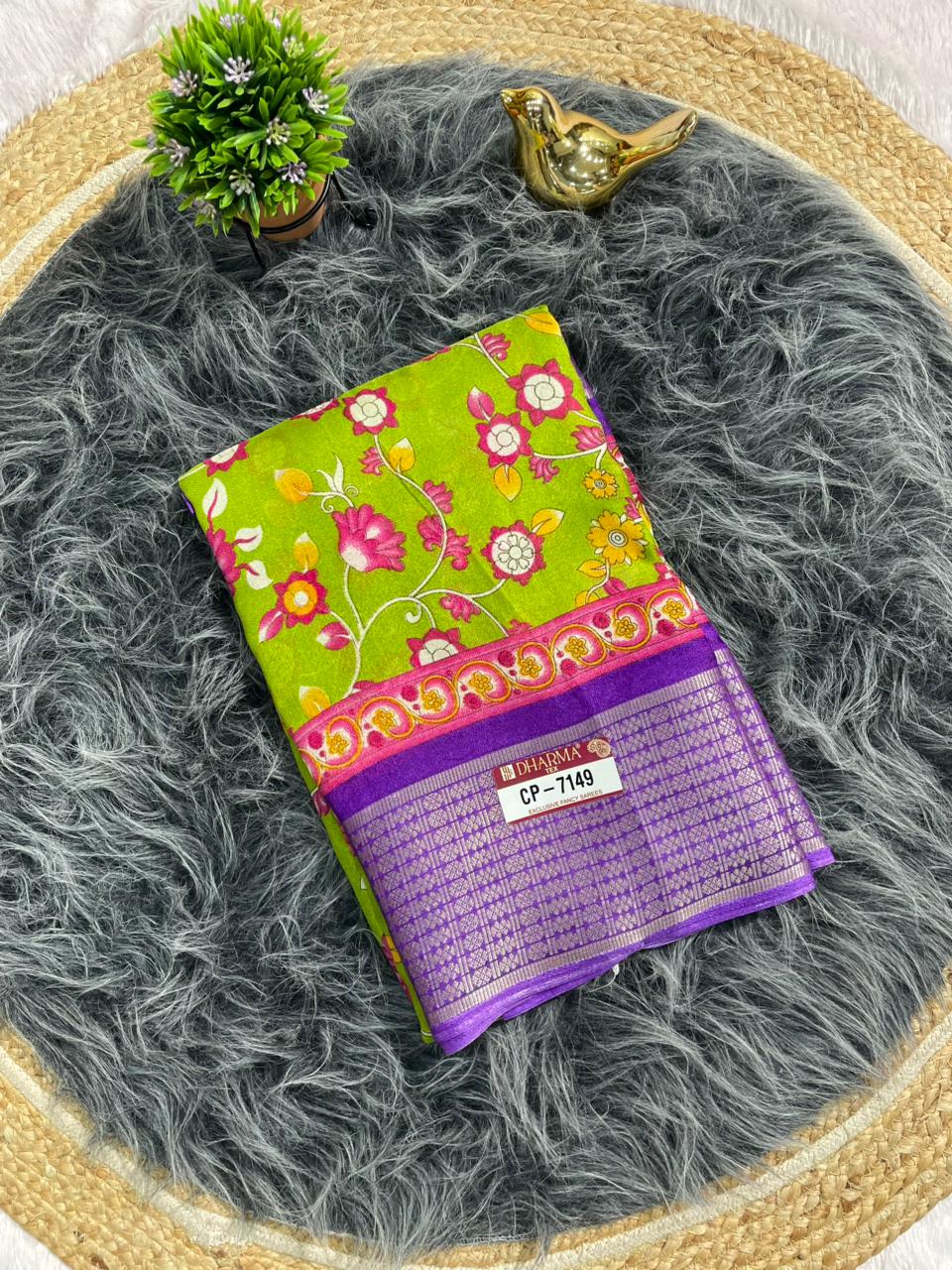 CP-7149 DOLA FABRIC SAREE WITH BEAUTIFUL RICH PALLU WITH  FKORAL DESIGN WITH JACUARD BORDER WITH CONTRAST PALLU AND BLOUSE