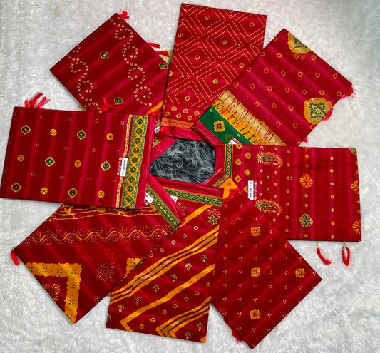 CT-BRIJ RANI SUTI COTTON FABRIC SAREE WITH BEAUTIFUL CHUNRI PRINT WITH TASSELS AND WITHOUT BLOUSE