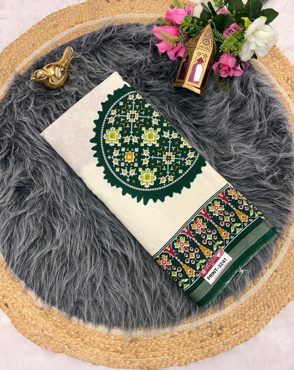 PRINT-3241 MAL COTTON FABRIC SAREE WITH VIRAL BANDHANI DESIGN ON INTERNET WITH WHITE COMMON WITH 6.30 MTR CUT WITH BUTTI BLOUSE