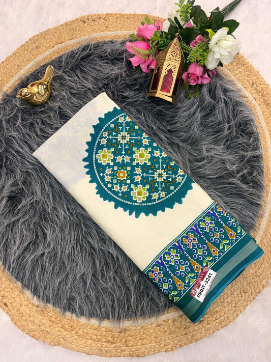 PRINT-3241 MAL COTTON FABRIC SAREE WITH VIRAL BANDHANI DESIGN ON INTERNET WITH WHITE COMMON WITH 6.30 MTR CUT WITH BUTTI BLOUSE
