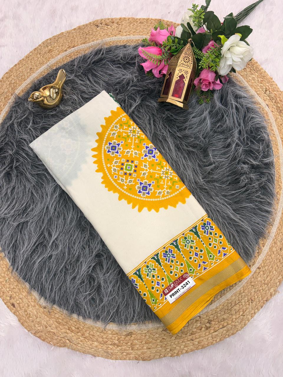 PRINT-3241 MAL COTTON FABRIC SAREE WITH VIRAL BANDHANI DESIGN ON INTERNET WITH WHITE COMMON WITH 6.30 MTR CUT WITH BUTTI BLOUSE