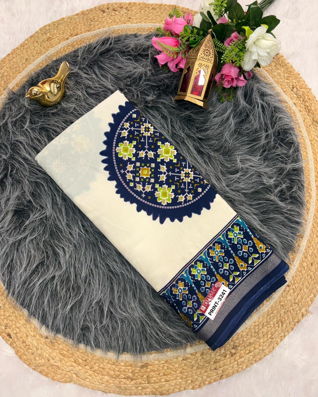 PRINT-3241 MAL COTTON FABRIC SAREE WITH VIRAL BANDHANI DESIGN ON INTERNET WITH WHITE COMMON WITH 6.30 MTR CUT WITH BUTTI BLOUSE