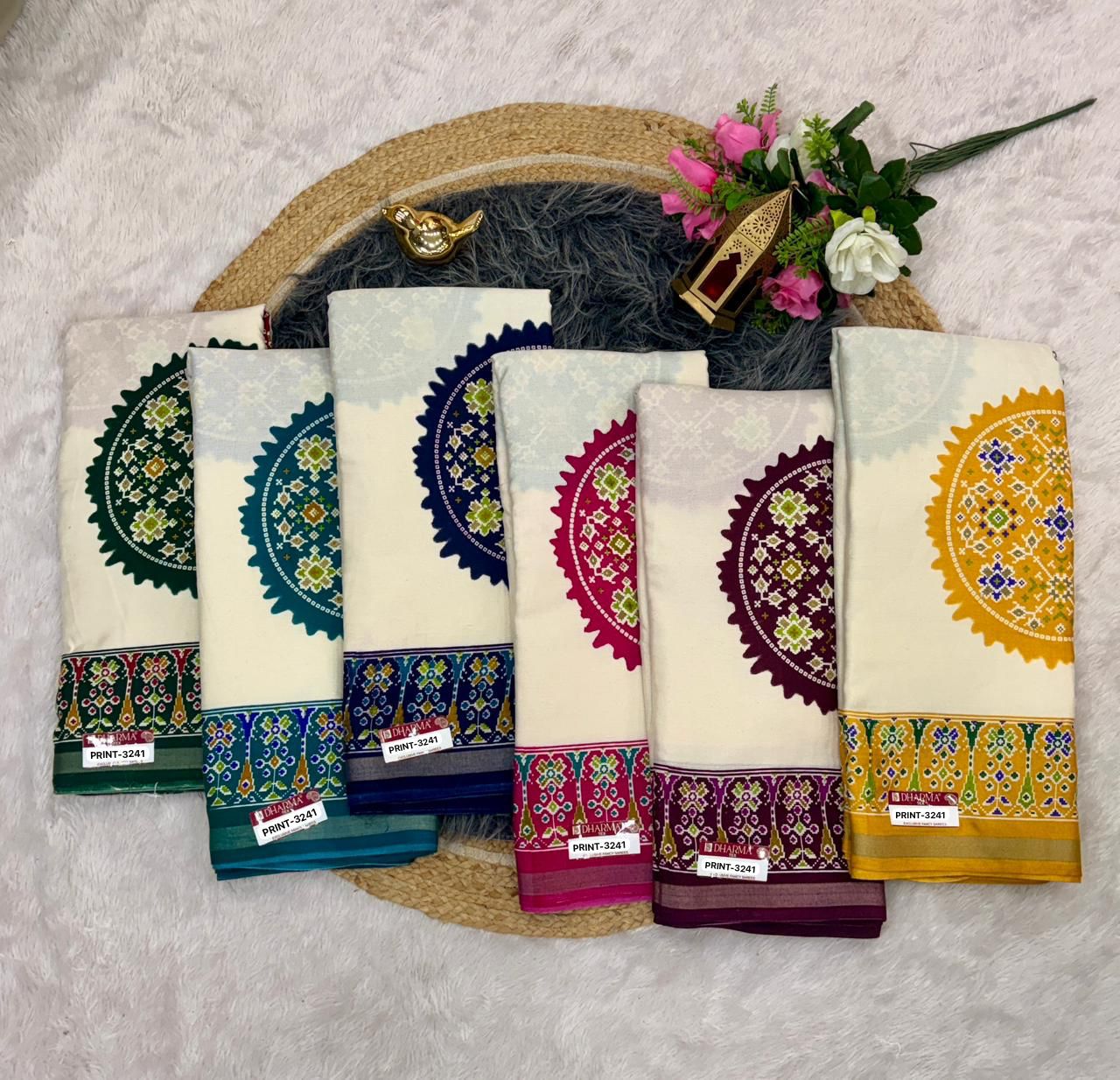 PRINT-3241 MAL COTTON FABRIC SAREE WITH VIRAL BANDHANI DESIGN ON INTERNET WITH WHITE COMMON WITH 6.30 MTR CUT WITH BUTTI BLOUSE