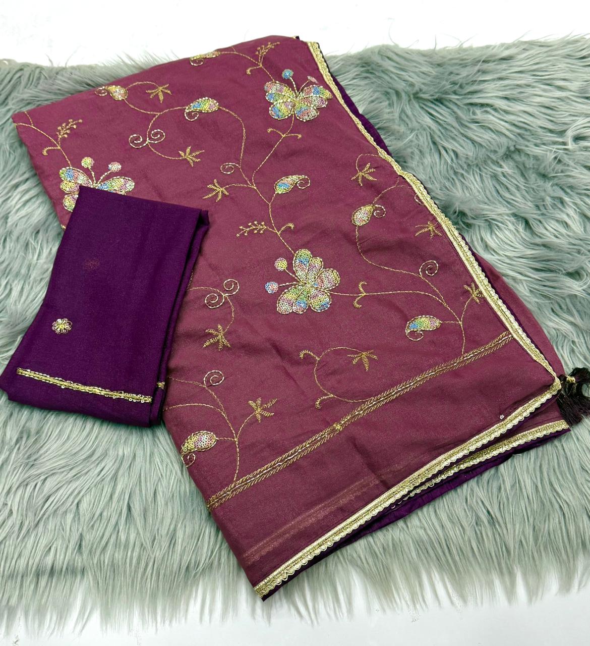 NN-2164 STAR GEORGETTE FABRIC SAREE WITH EMBROIDERY WORK WITH SEQUENCE WORK WITH CUTWORK WITH CONTRAST BLOUSE