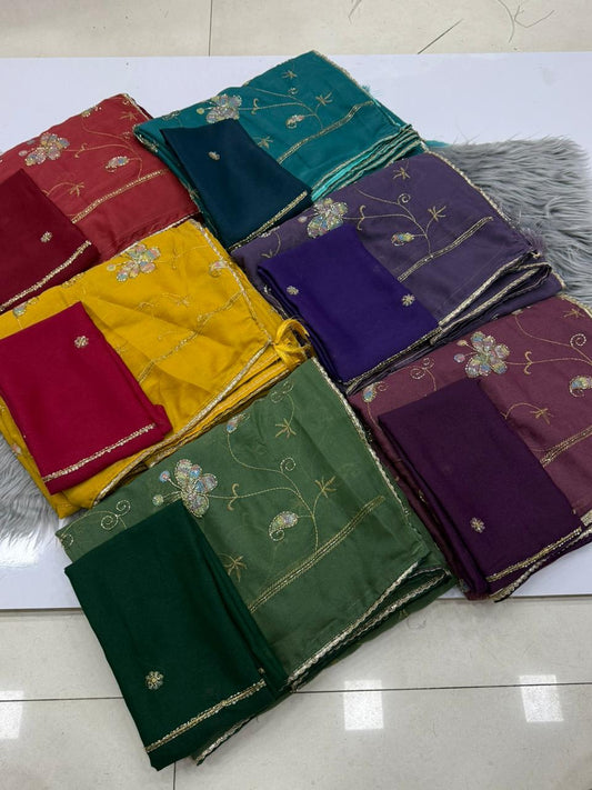 NN-2164 STAR GEORGETTE FABRIC SAREE WITH EMBROIDERY WORK WITH SEQUENCE WORK WITH CUTWORK WITH CONTRAST BLOUSE