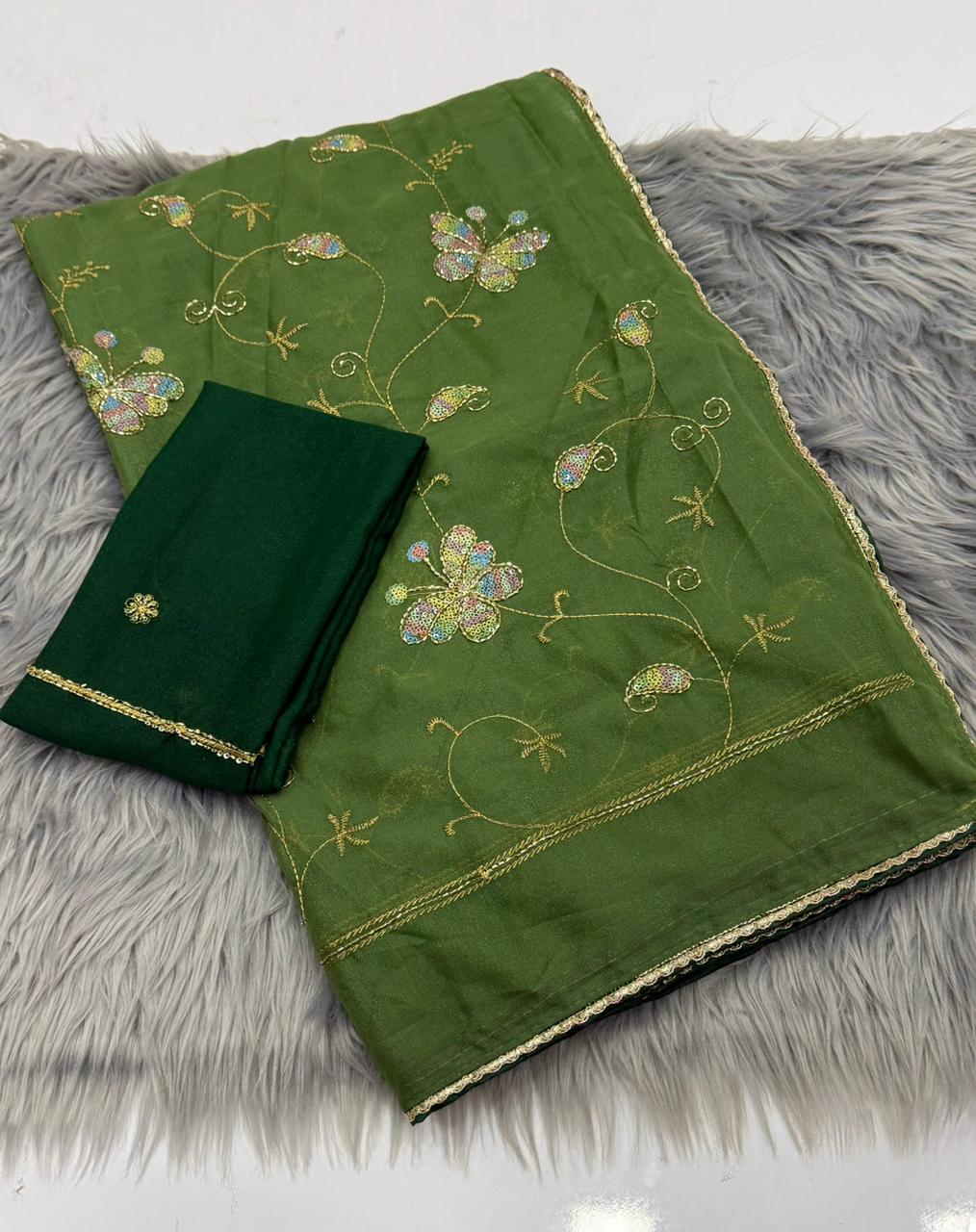 NN-2164 STAR GEORGETTE FABRIC SAREE WITH EMBROIDERY WORK WITH SEQUENCE WORK WITH CUTWORK WITH CONTRAST BLOUSE